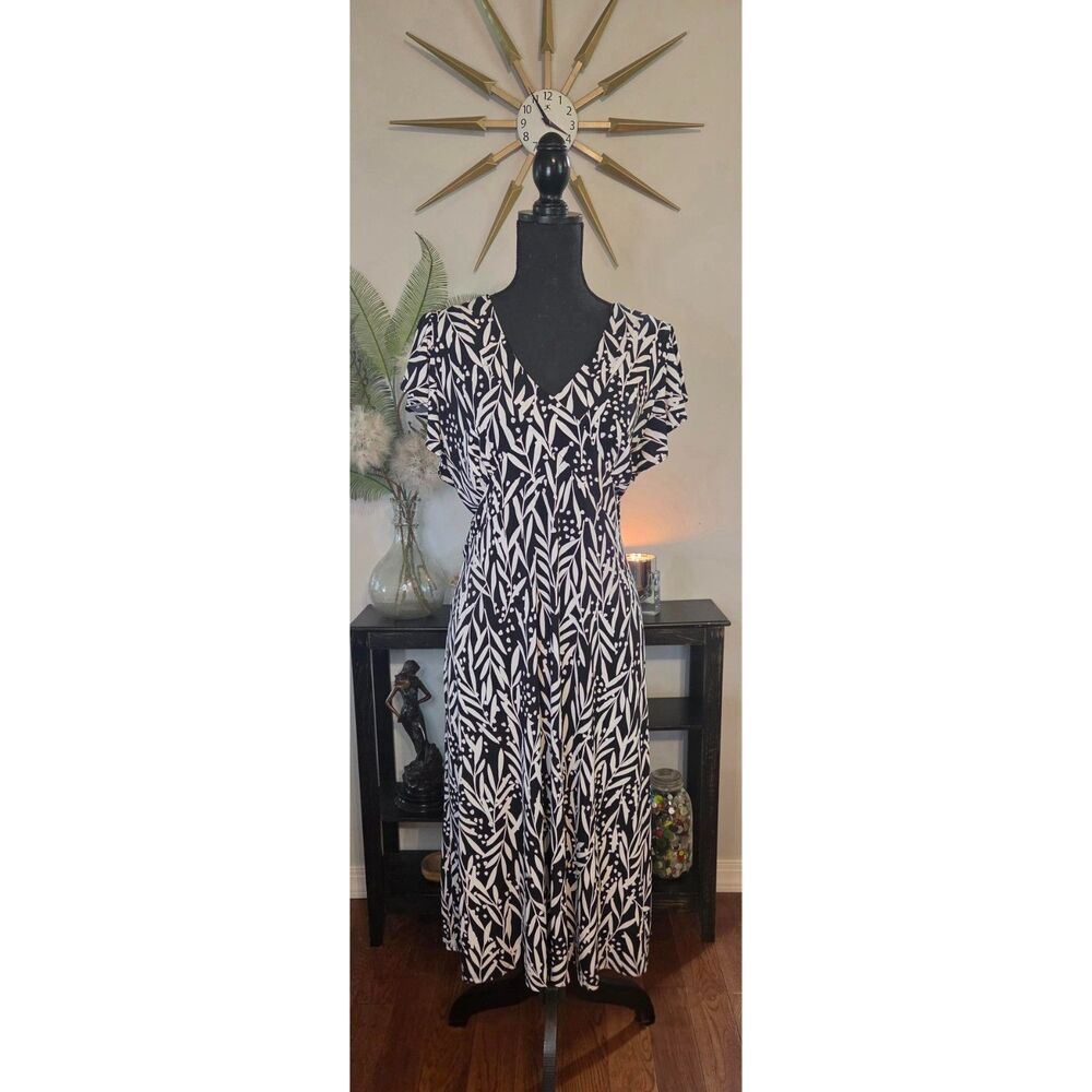 North Style Black & White Botanical Print Maxi Dress-NWOT-Size 16